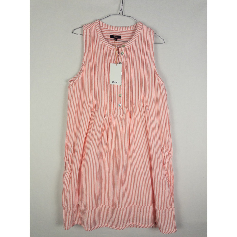 Quince NWT Striped Sleeveless Dress Womens S Coral White Organic Cotton Coastal
